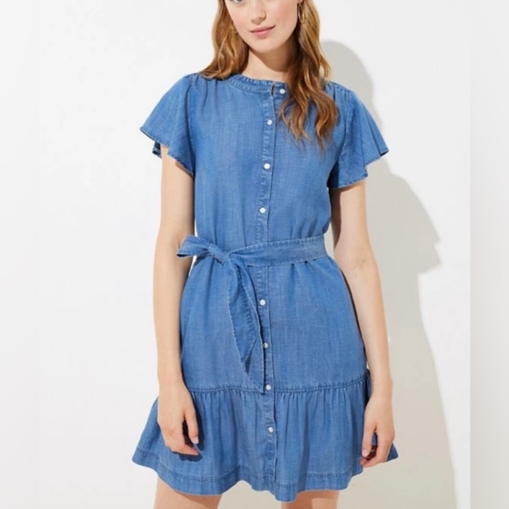 LOFT Blue Chambray Button Down Dress